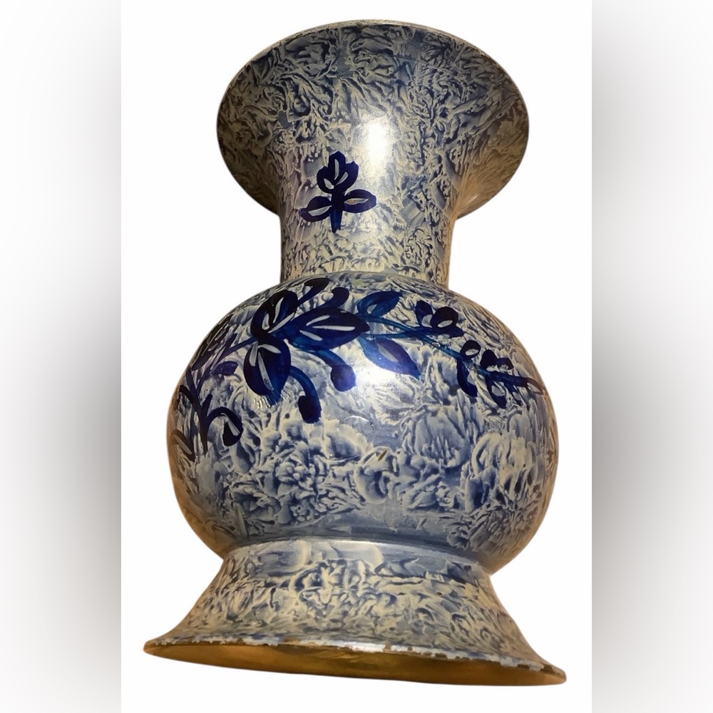 Artisan‎ Blue and Cream Floral painted brass Vase